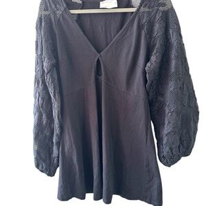 H&M Black Puff Sleeve Blouse with Tie Front